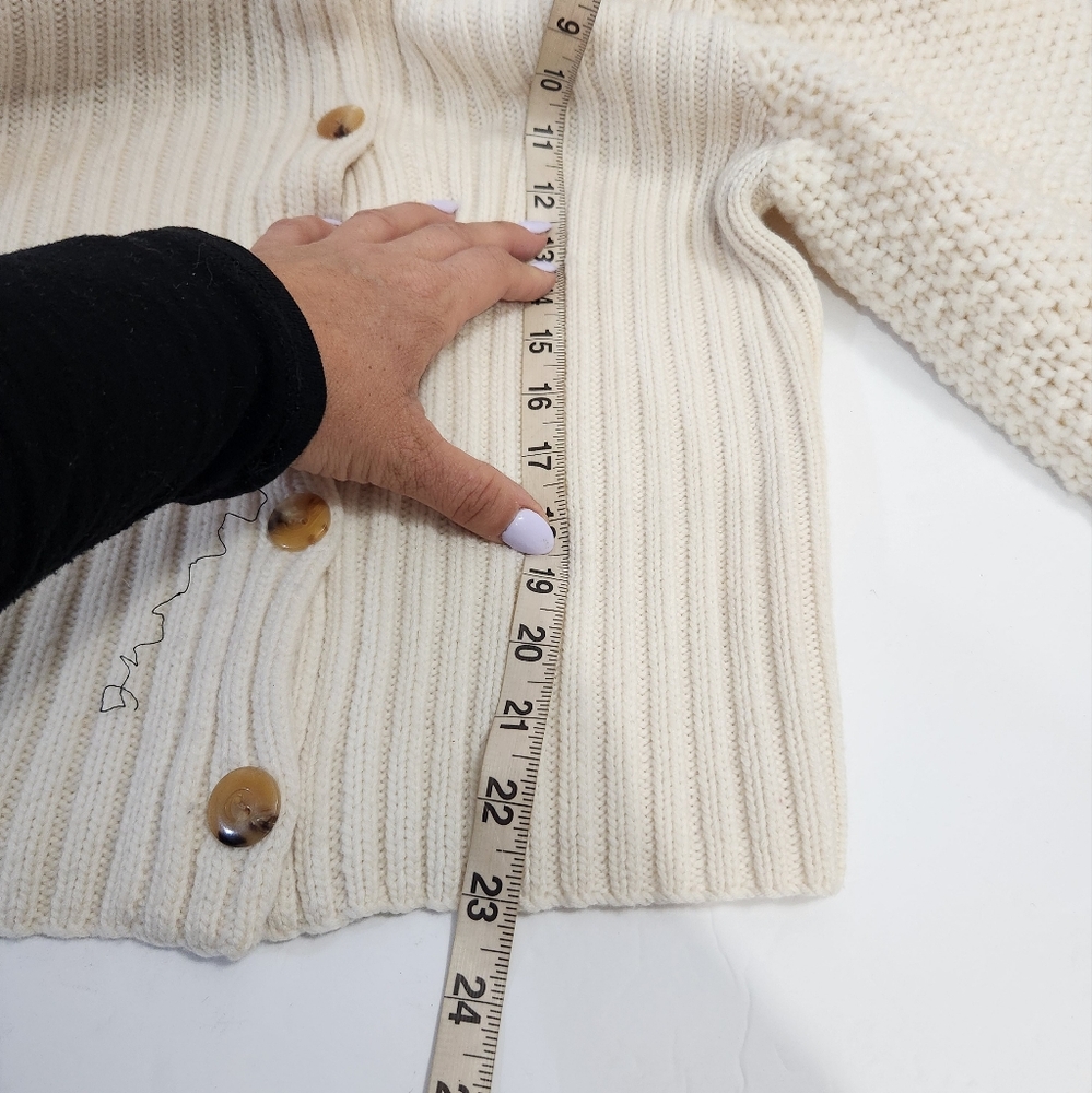 TSE Wool Cashmere Blend Button Dowm Ivory White Balloon Sleeve Knit Sweater - Picture 11 of 12